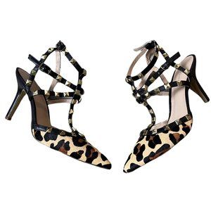 BCBG Leopard print Rockstud pony skin heels